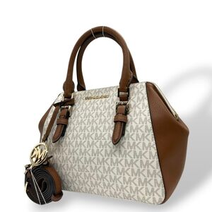 Michael Kors Signature Monogram Leather Handbag Shoulder Bag, Brown/White, Wo...